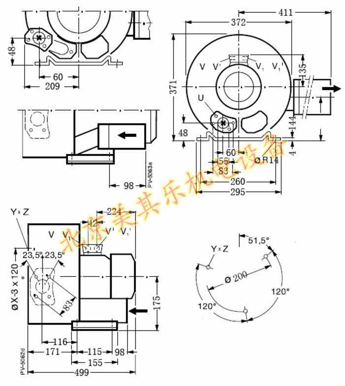 2GH520/3kw雙葉輪高壓鼓風(fēng)機CAD圖